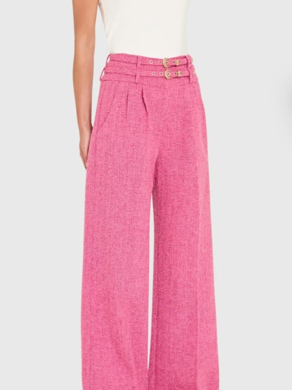 Amanda Uprichard Women's Blythe Pants in Hot Pink with Double Belt Size Small - Picture 2 of 5